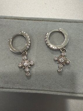 Huggy Hoop Crystal Cross Earrings set in Sterling Silver - Pierced